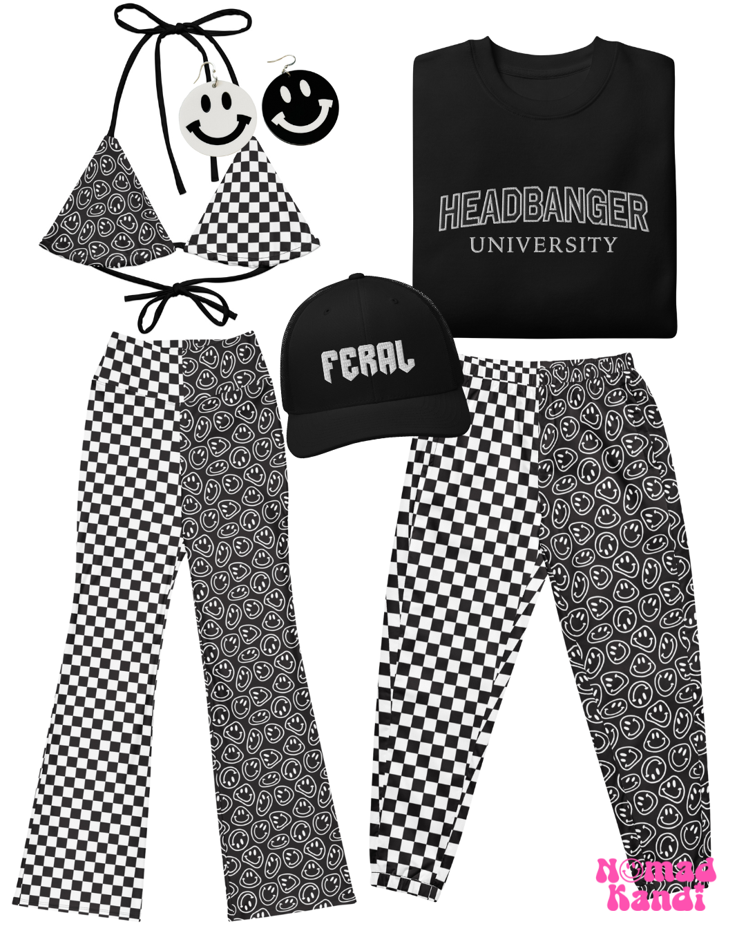 B&W Smiles Checkered Flare Pants