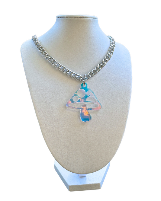 Trippy Mushroom Iridescent Necklace