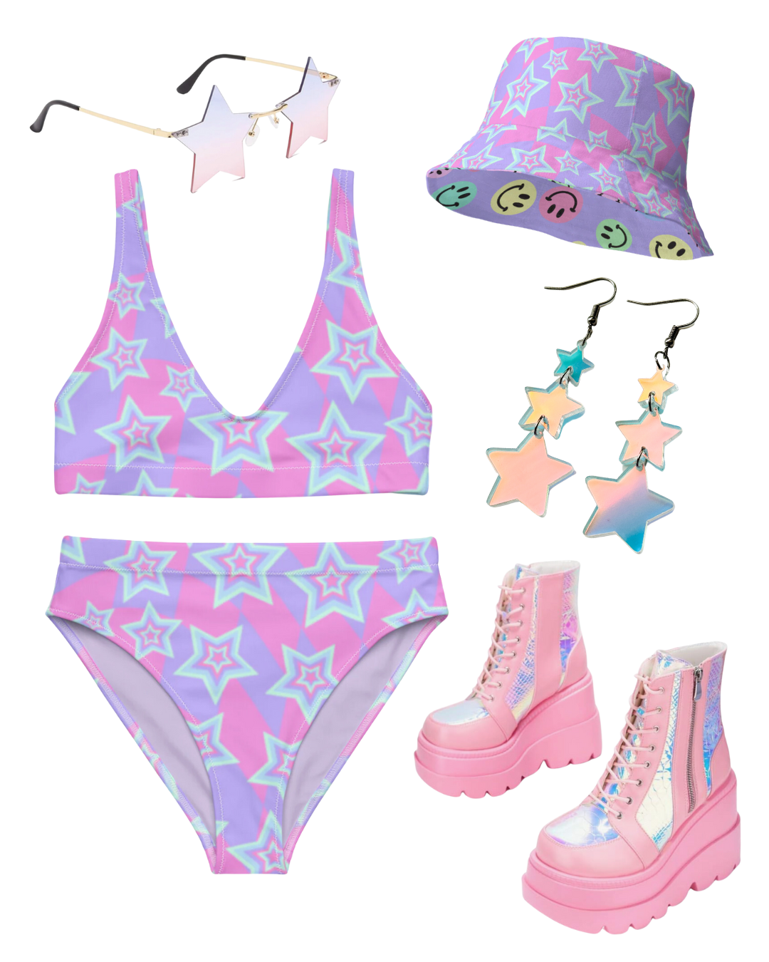 Pastel Stars High-Waisted Bikini Bottom