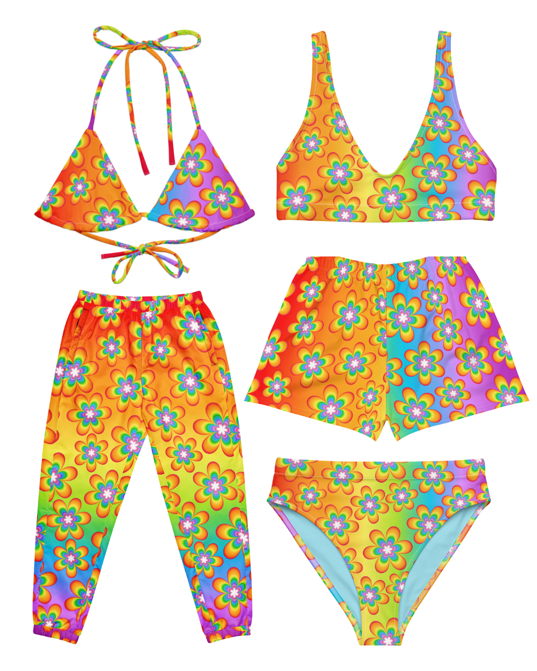 Rainbow Bloom High-Waisted Bikini Bottom