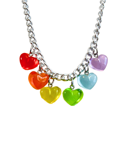 Rainbow Hearts Charm Necklace