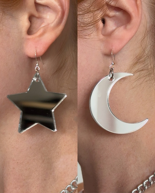 Silver Star & Moon Earrings