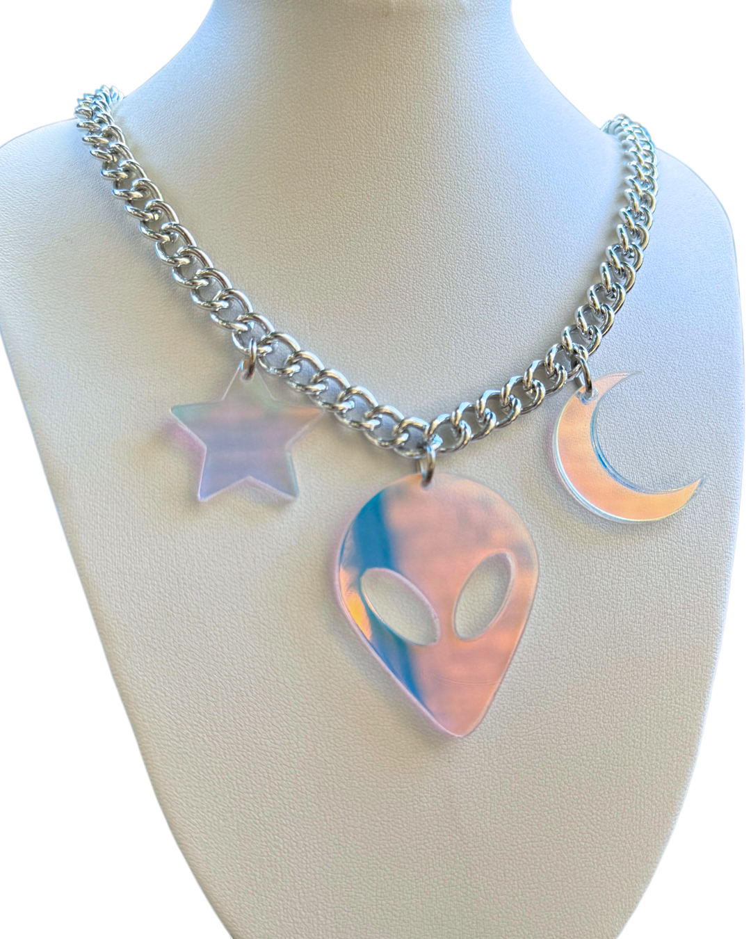 Space Babe Alien Iridescent Necklace