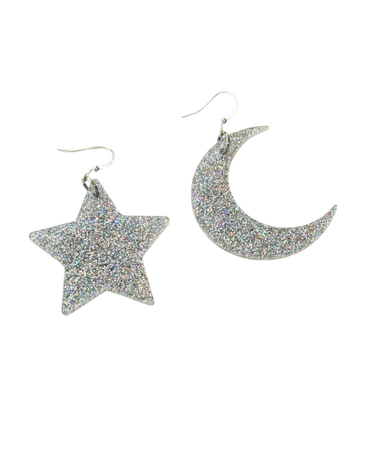 Glitter Star & Moon Earrings