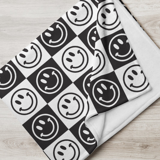 B&W Checker Smile Throw Blanket