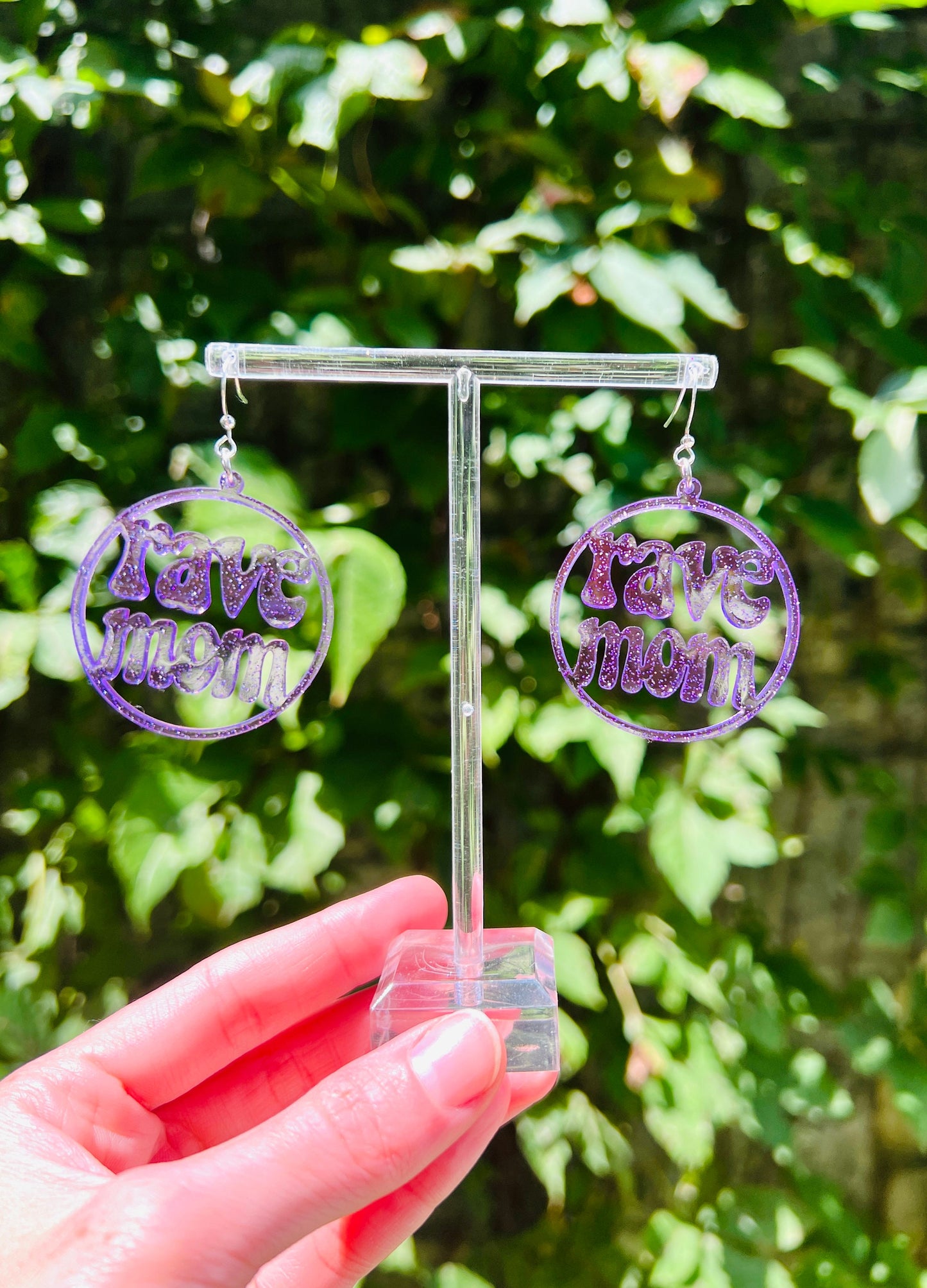 Rave Mom Earrings Purple Glitter