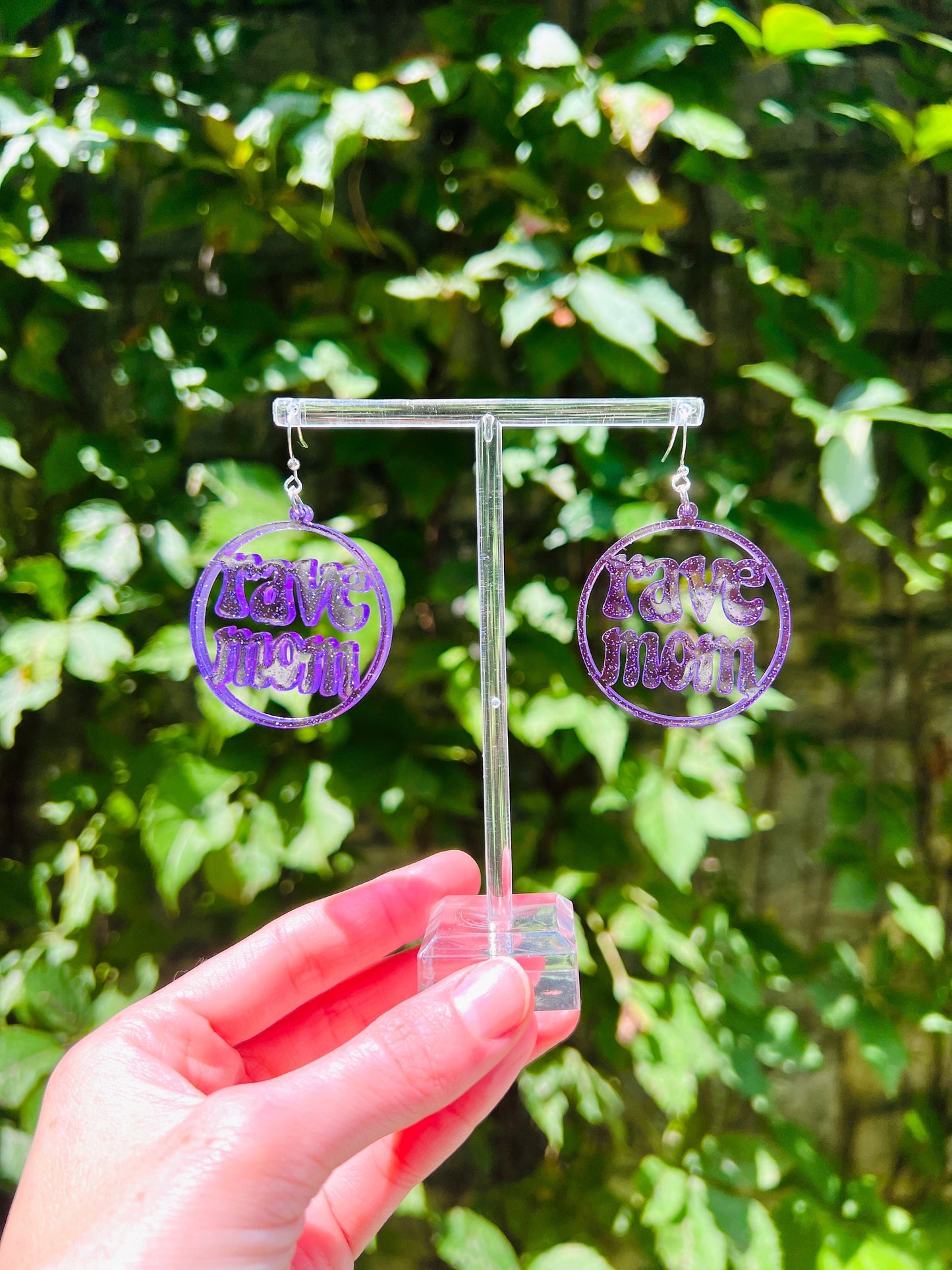 Rave Mom Earrings Purple Glitter