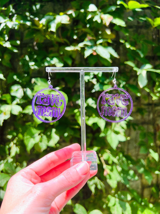 Rave Mom Earrings Purple Glitter