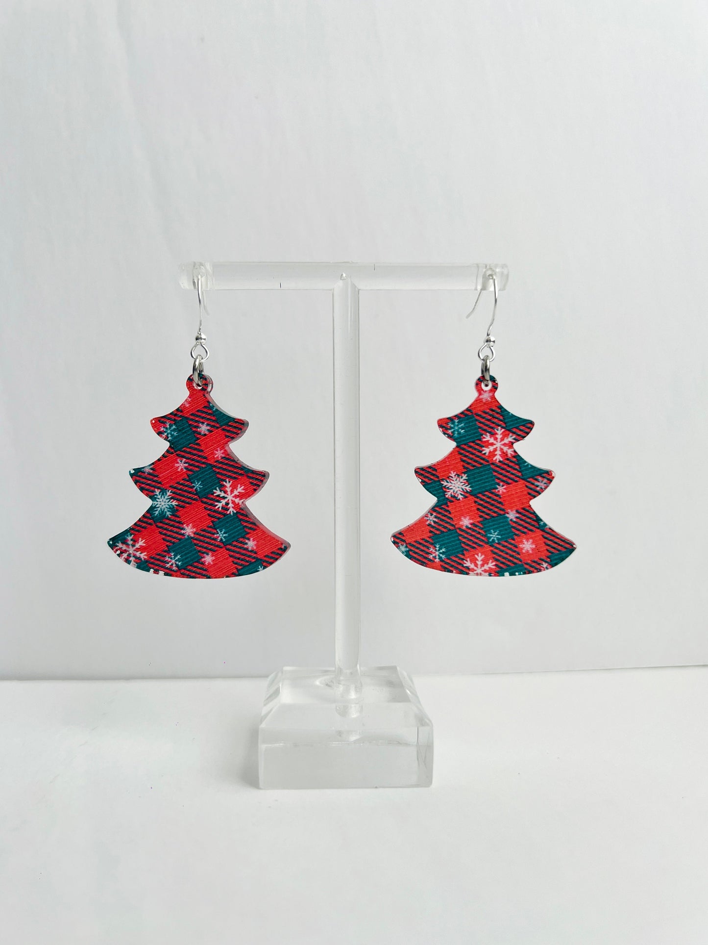 Buffalo Plaid Christmas Tree Earrings