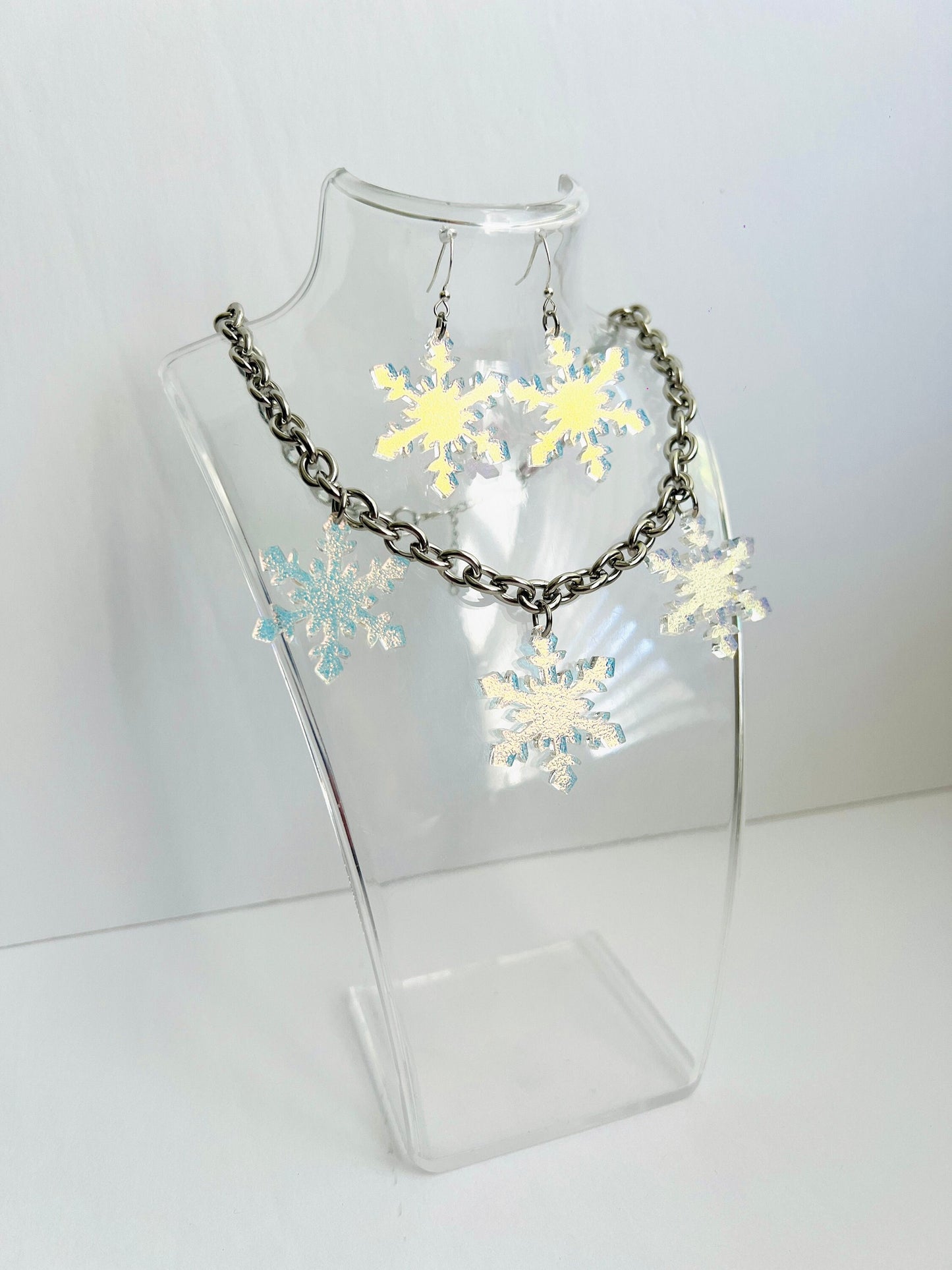 Iridescent Snowflake Earrings OR Choker