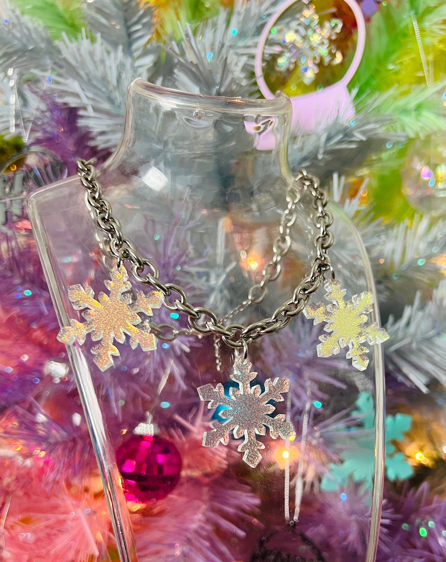 Iridescent Snowflake Earrings OR Choker