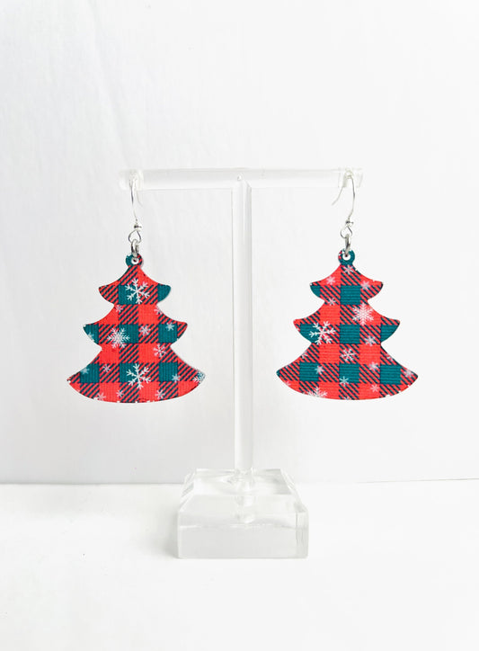 Buffalo Plaid Christmas Tree Earrings