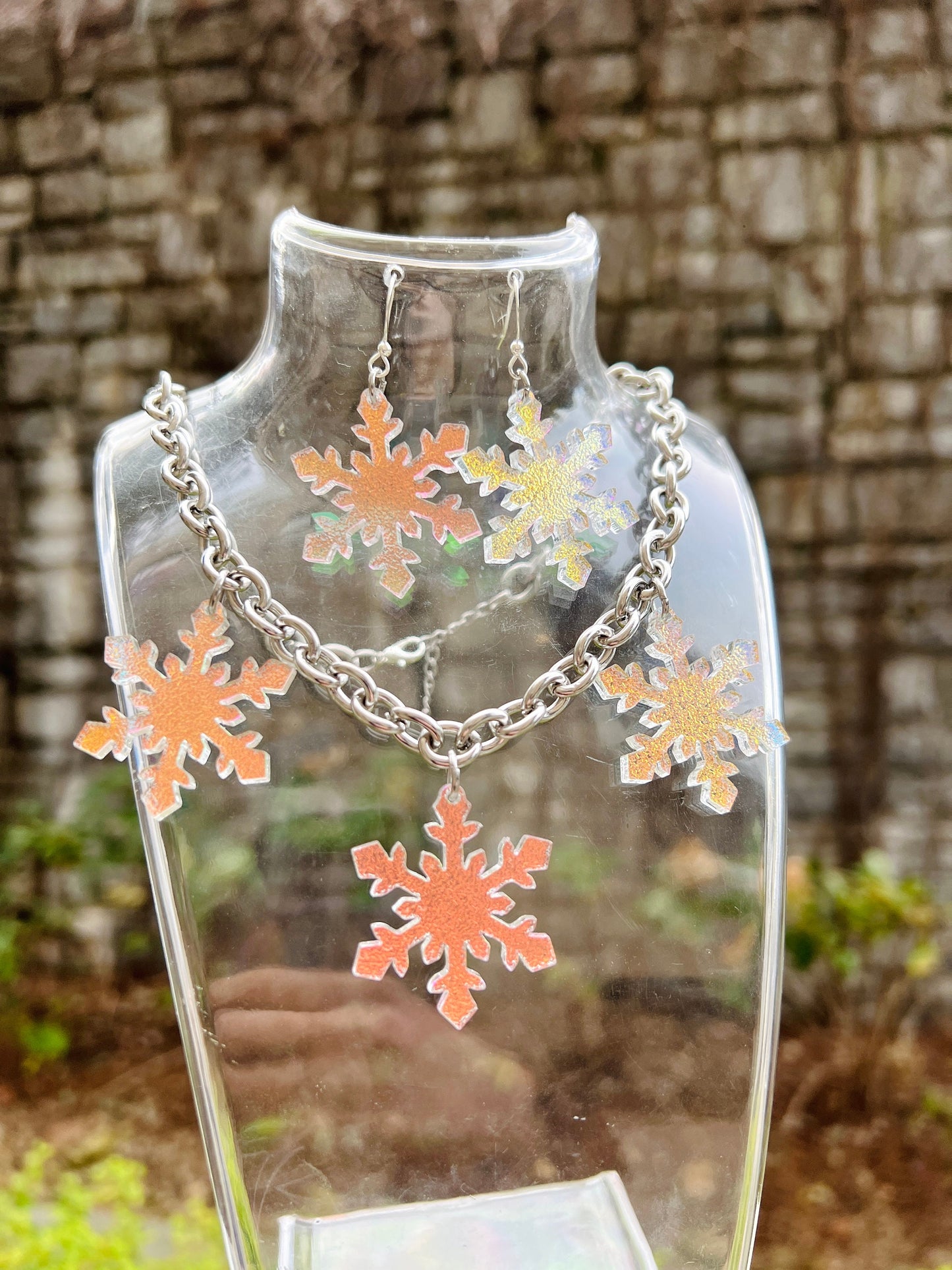 Iridescent Snowflake Earrings OR Choker