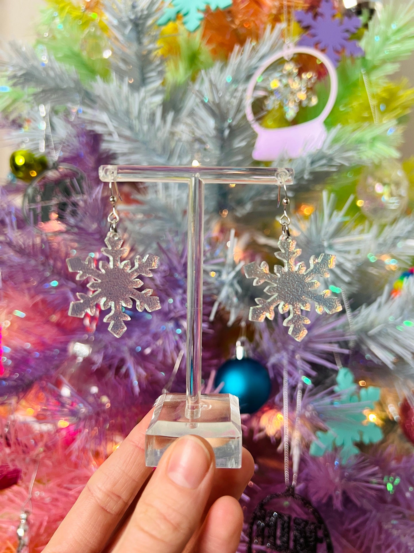 Iridescent Snowflake Earrings OR Choker