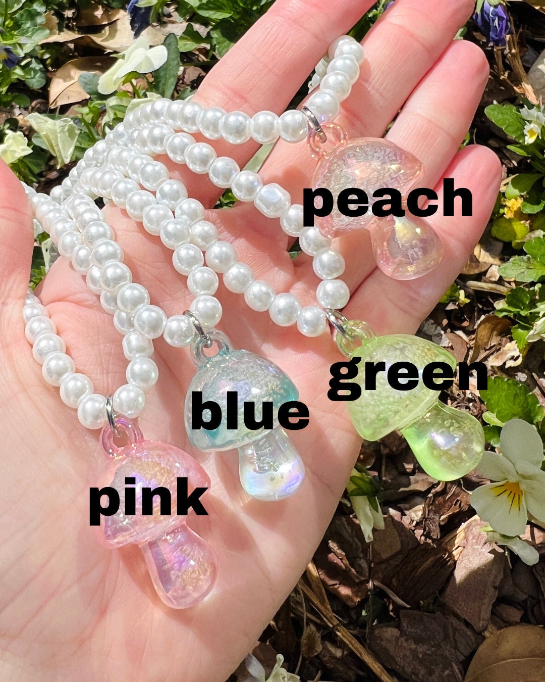 Iridescent Mushroom Pearl Charm Necklace